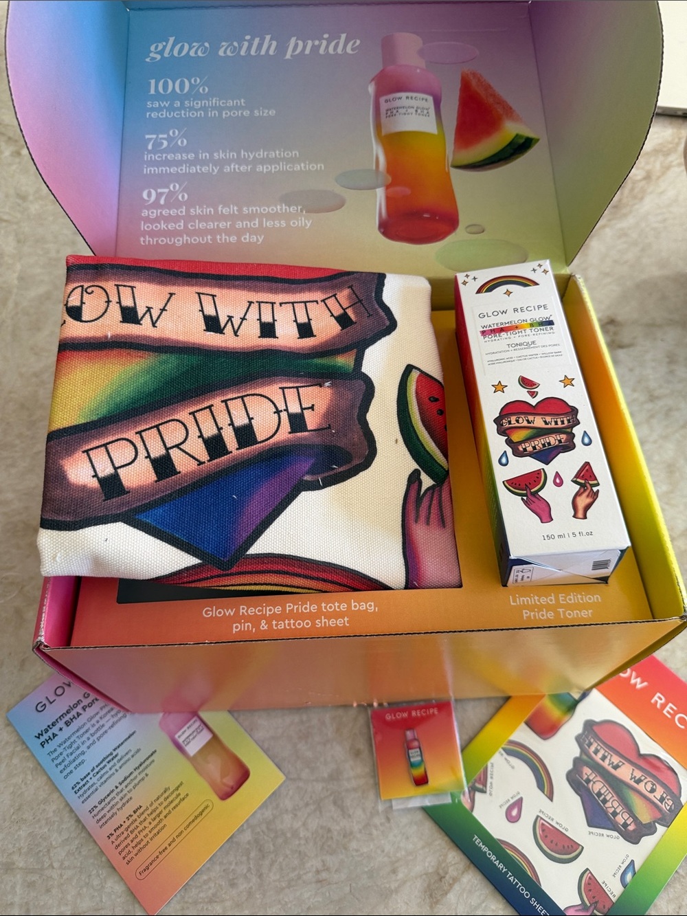 New Glow Recipe watermelon glow with Pride pore tight toner PR box